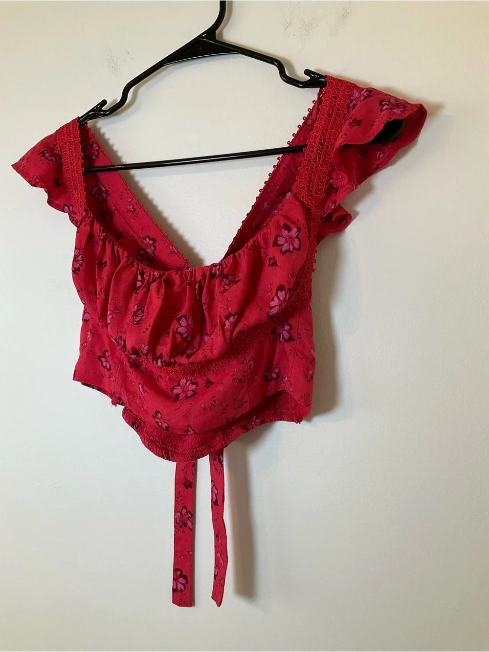 Free People Floral Ruffle Tie Back Crop Top Size 6